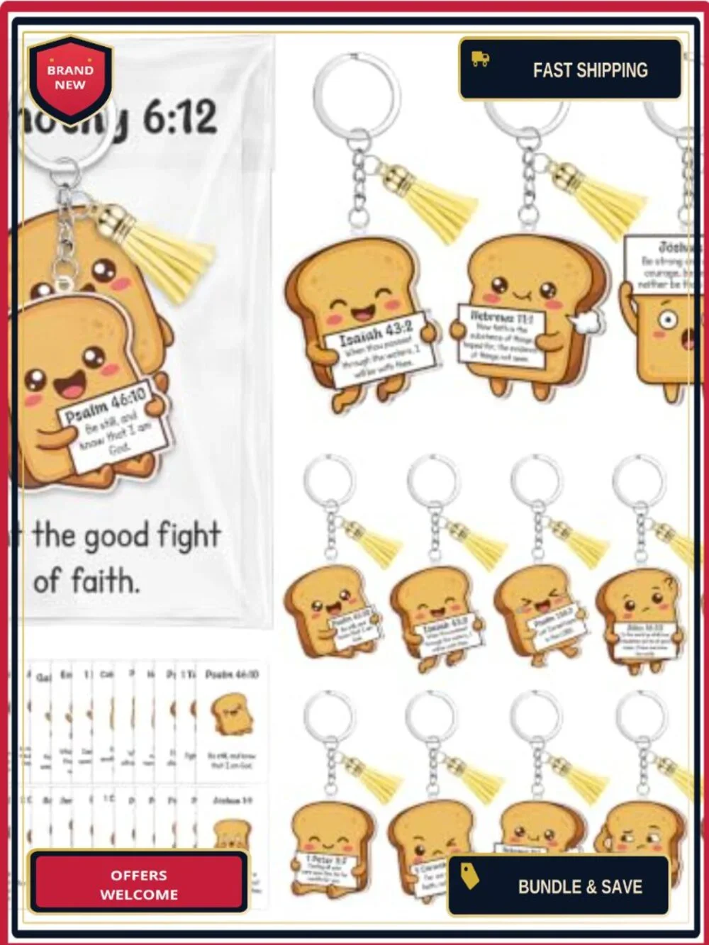 30 Emotional Support Keychains with Bible Verse Cards Christian Gift Set Toast
